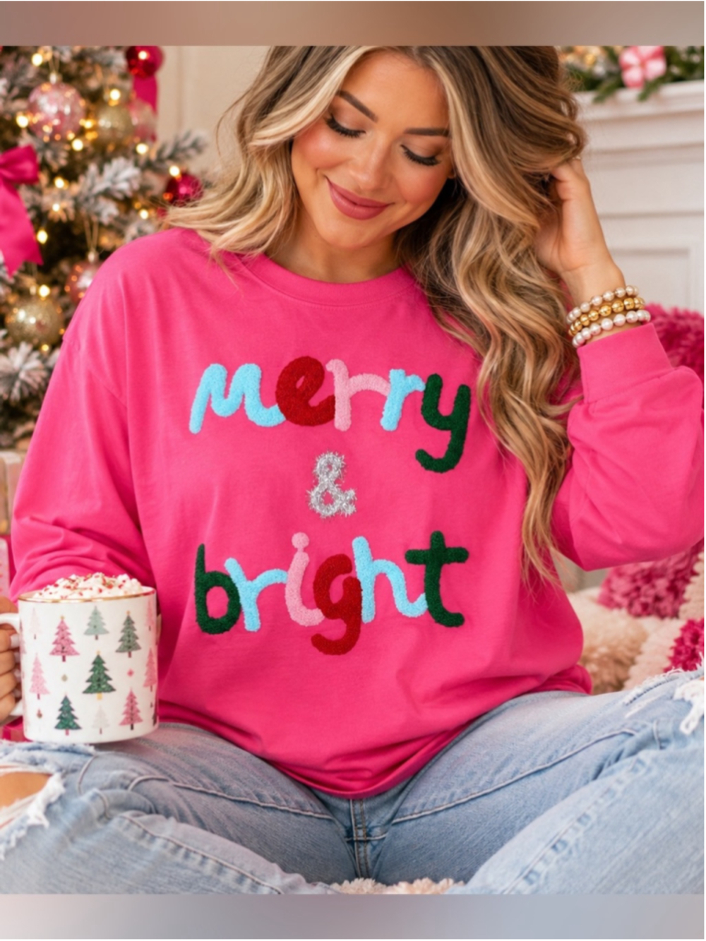 Southern Grace Merry Bright Pink Christmas Top Chenille NWT XL 2XL